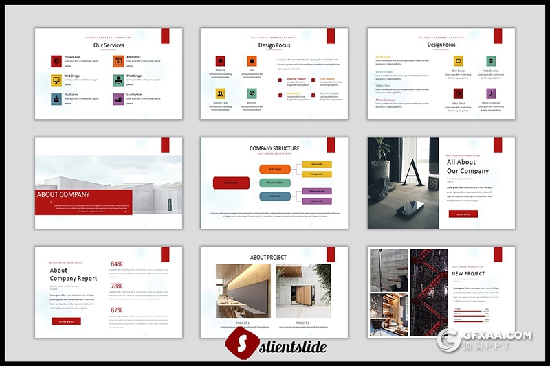 86页红色摄影图片展示行业分析工作汇报PPT模板 - 顶尖PPT