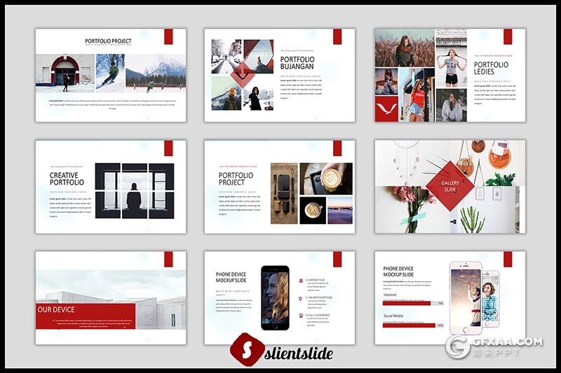 86页红色摄影图片展示行业分析工作汇报PPT模板 - 顶尖PPT