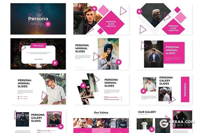 30页欧美时尚风格摄影图片展示模特写真google slides模板 5种主题配色 - 顶尖PPT