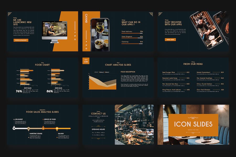 鱼子酱餐饮食品推广主题演讲Keynote模板 - 顶尖PPT