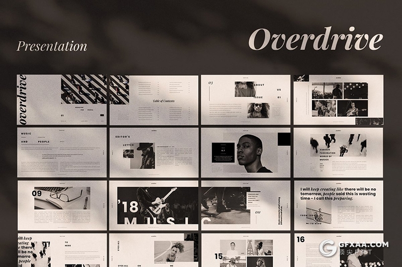 50极简黑白文艺风格演唱会活动现场策划图片展示PPT模板 - 顶尖PPT