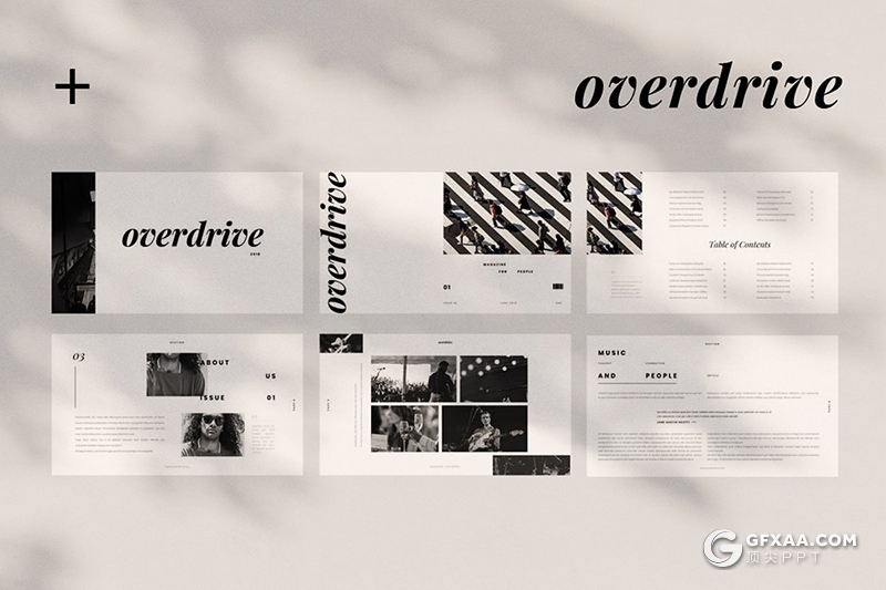 50极简黑白文艺风格演唱会活动现场策划图片展示PPT模板 - 顶尖PPT