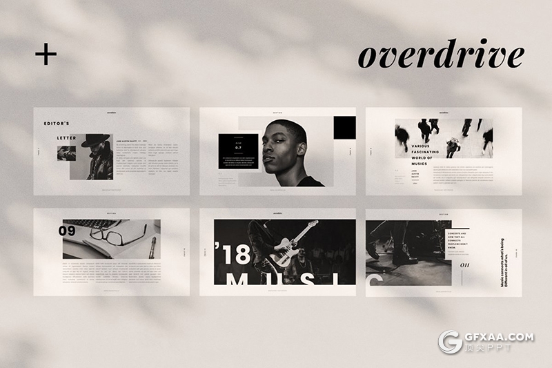 50极简黑白文艺风格演唱会活动现场策划图片展示PPT模板 - 顶尖PPT