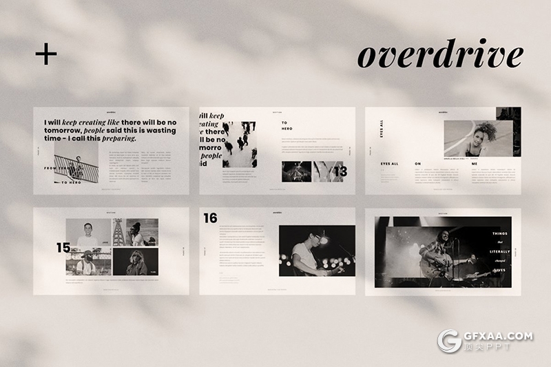 50极简黑白文艺风格演唱会活动现场策划图片展示PPT模板 - 顶尖PPT