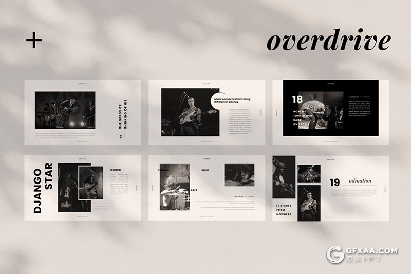 50极简黑白文艺风格演唱会活动现场策划图片展示PPT模板 - 顶尖PPT