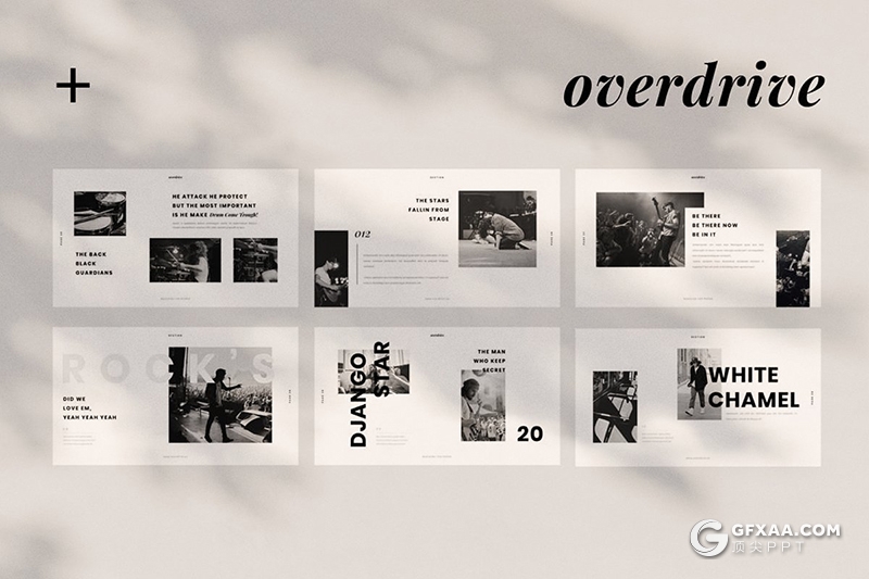 50极简黑白文艺风格演唱会活动现场策划图片展示PPT模板 - 顶尖PPT