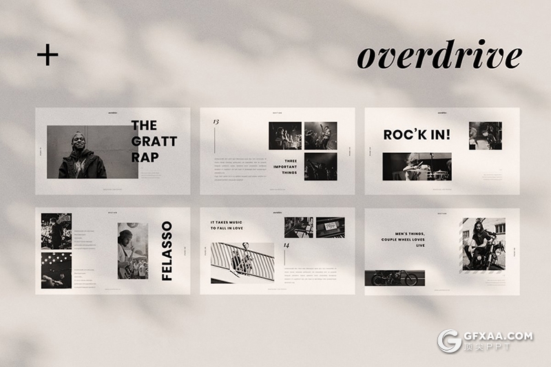 50极简黑白文艺风格演唱会活动现场策划图片展示PPT模板 - 顶尖PPT