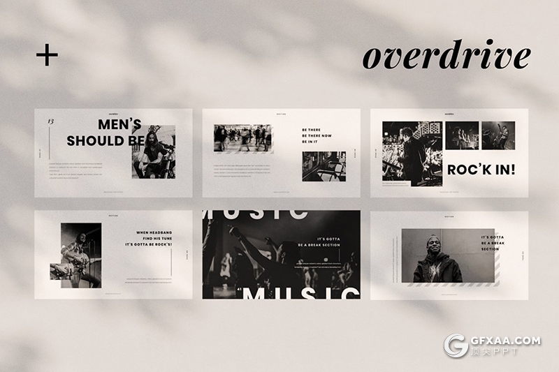 50极简黑白文艺风格演唱会活动现场策划图片展示PPT模板 - 顶尖PPT