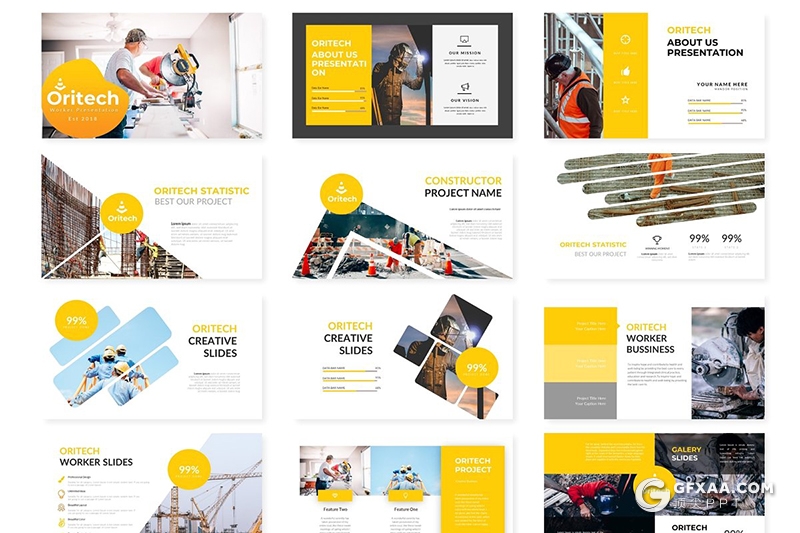 30页建筑工程施工单位公司企业项目介绍通用PPT模板 5种主题配色 - 顶尖PPT