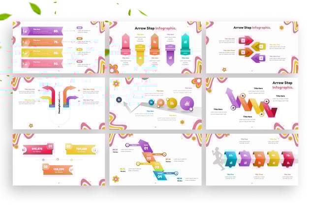 Groovy风格彩色渐变箭头步骤图形PPT模板 - 顶尖PPT