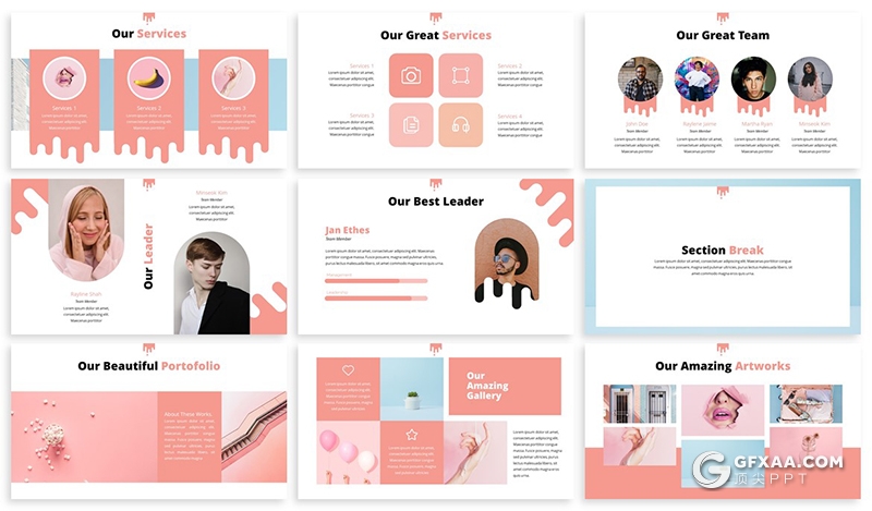 30页创意图形唯美小清新风格多用途PPT模板 3种主题配色 - 顶尖PPT