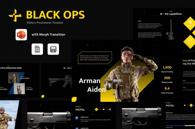 黑色风格军事主题PPT模板 - 顶尖PPT