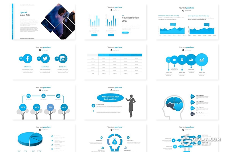 30页商务风格工作汇报数据分析通用PPT模板 5种主题配色 - 顶尖PPT
