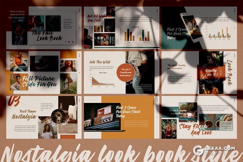 54页时尚杂志风格摄影图片展示Google slides模板 - 顶尖PPT