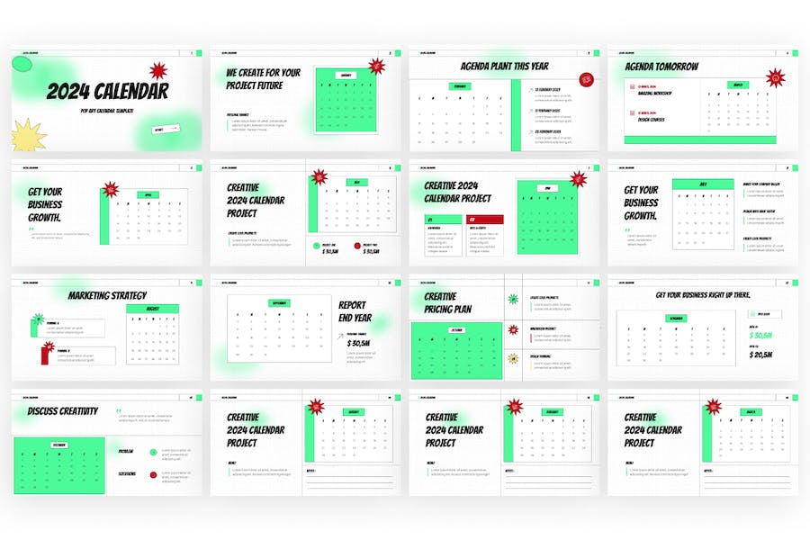 2024流行设计风格新年日历展示keynote模板 - 顶尖PPT