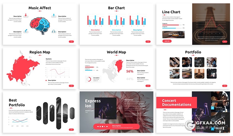 30页演唱会介绍展示音乐演唱会分析统计多用途PPT模板 3种主题配色 - 顶尖PPT