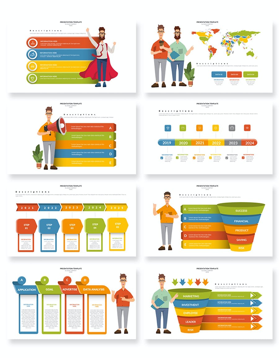 彩色商业人物插画列表信息要点信息图形keynote模板 - 顶尖PPT