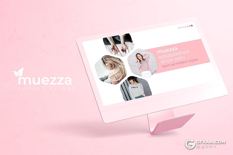 30页小清新风格女性模特写照自拍照展示Google slides模板 5种主题配色 - 顶尖PPT