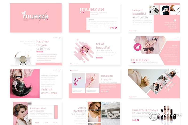 30页小清新风格女性模特写照自拍照展示PPT模板 5种主题配色 - 顶尖PPT