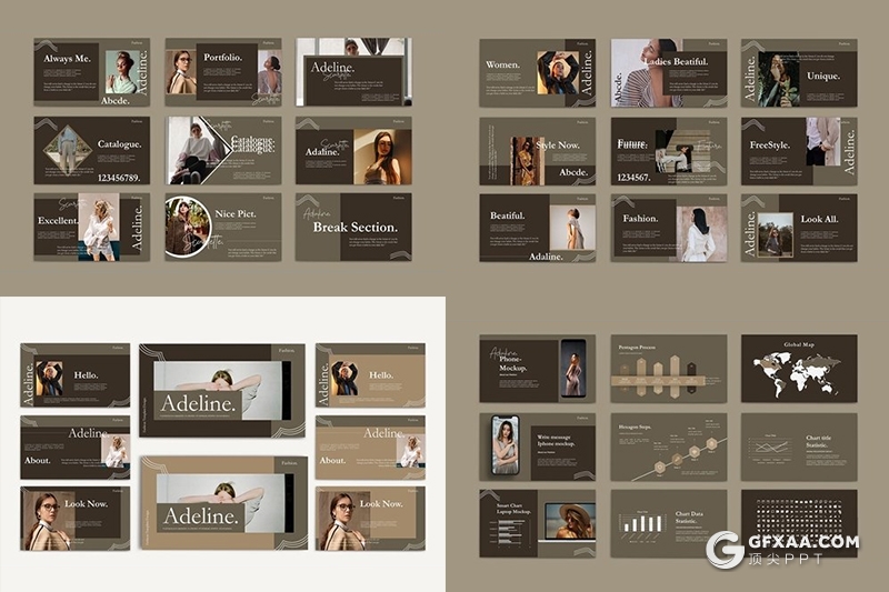 35页时尚杂志风格模特写真摄影图片展示Google slides模板 - 顶尖PPT