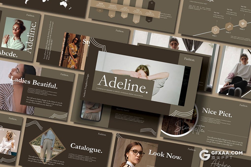 35页时尚杂志风格模特写真摄影图片展示Google slides模板 - 顶尖PPT