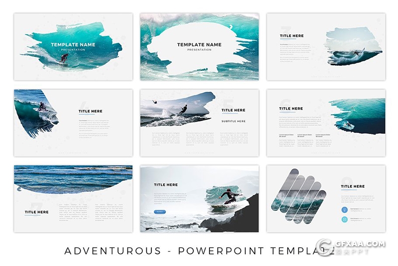 57页海上冲浪探险介绍展示PPT模板 10种主题配色 - 顶尖PPT