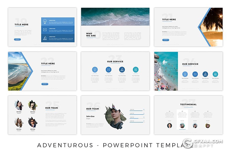 57页海上冲浪探险介绍展示PPT模板 10种主题配色 - 顶尖PPT