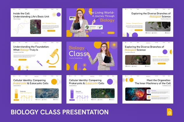紫色教育生物学科教学PPT模板 - 顶尖PPT