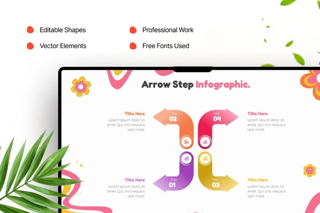 Groovy风格彩色渐变箭头步骤图形PPT模板 - 顶尖PPT