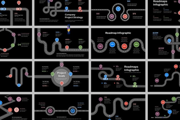项目规划路线图流程信息图形PPT模板 - 顶尖PPT