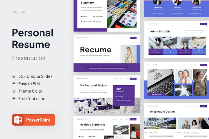 创意个人简历作品集设计展示PPT模板 - 顶尖PPT