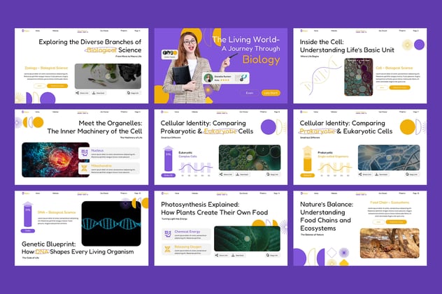 紫色教育生物学科教学PPT模板 - 顶尖PPT