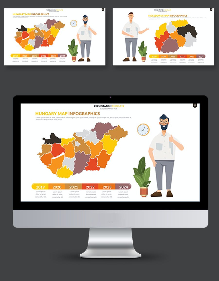 橙色系世界各个国家地图keynote模板 - 顶尖PPT