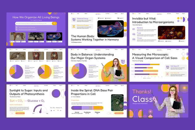 紫色教育生物学科教学PPT模板 - 顶尖PPT