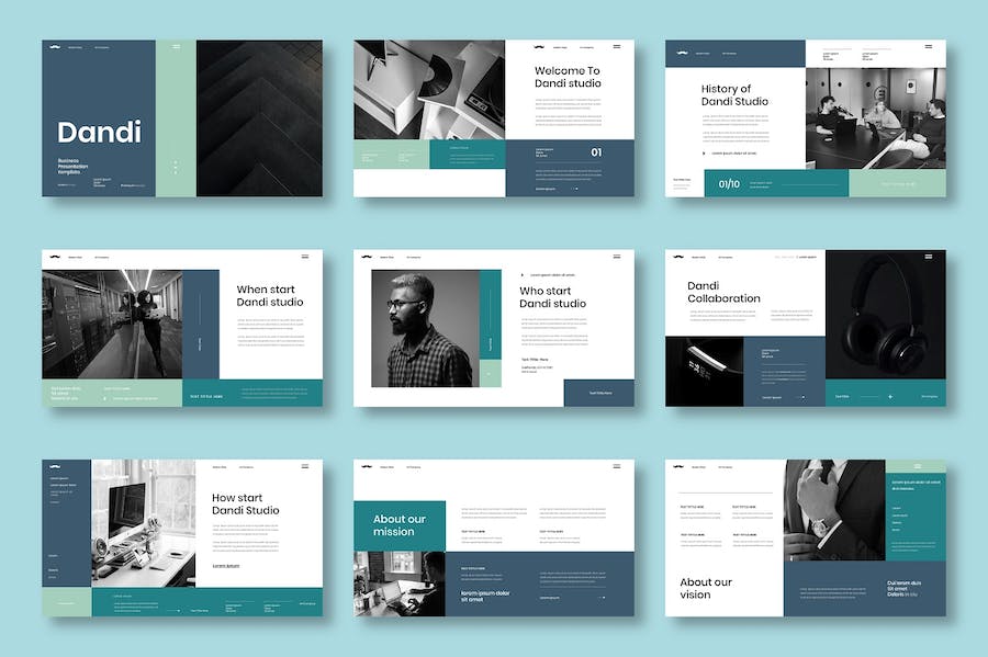 深色图片网格商业计划Keynote模板 - 顶尖PPT