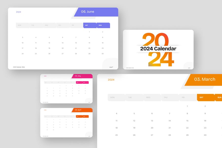 极简迷你风格2024新年日历展示keynote模板 - 顶尖PPT