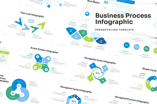 蓝绿色才流程步骤信息图形keynote模板 - 顶尖PPT