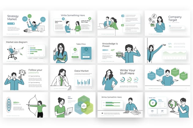 卡通商务人物矢量插画keynote模板 - 顶尖PPT