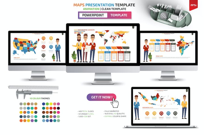 世界每个国家可编辑地图PPT模板 - 顶尖PPT
