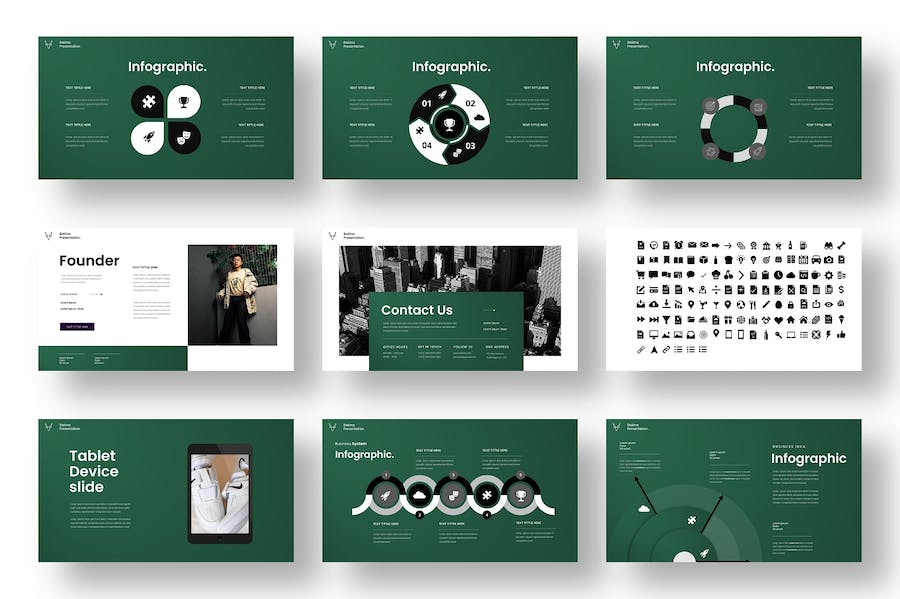 绿色图片拼贴商务宣传PPT模板 - 顶尖PPT