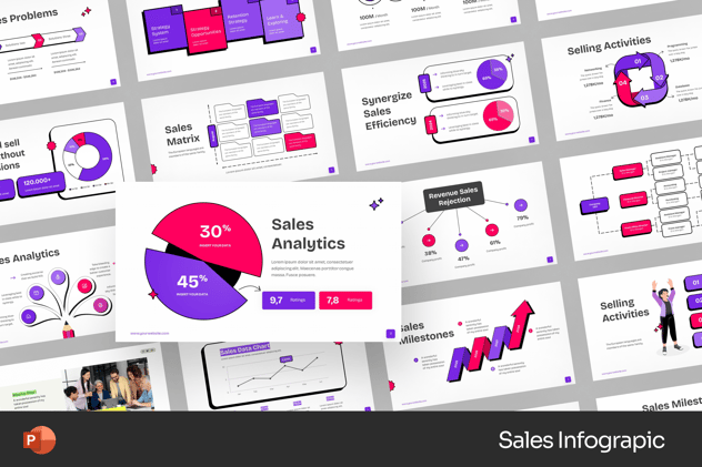 销售增长数据信息图表展示PPT模板 - 顶尖PPT