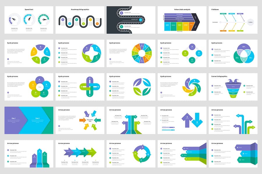 多色彩商务圆形箭头信息图表keynote模板 - 顶尖PPT