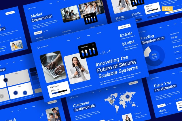 蓝白色现代网络安全平台PPT模板 - 顶尖PPT