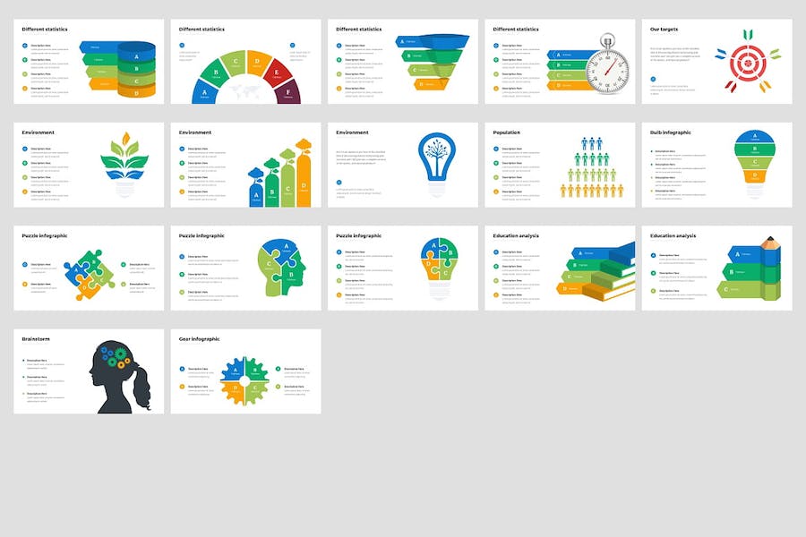创意彩色信息数据展示图形聚合分散步骤图形PPT模板 - 顶尖PPT