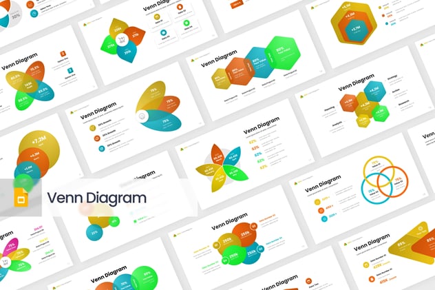 清新维恩图示逻辑演示PPT模板 - 顶尖PPT