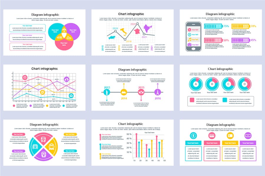 彩色创意数据图形图表PPT模板 - 顶尖PPT