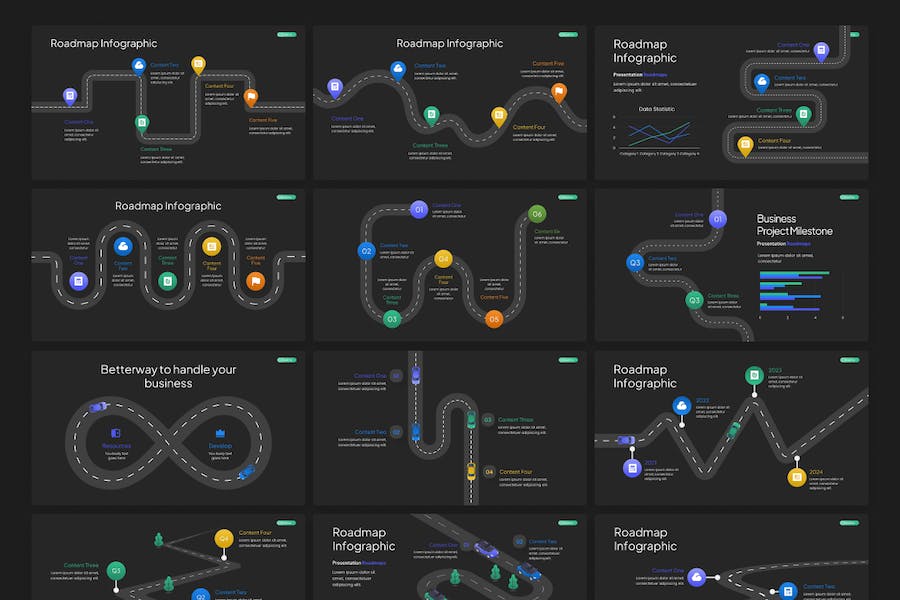 路线图规划信息展示PPT模板 - 顶尖PPT