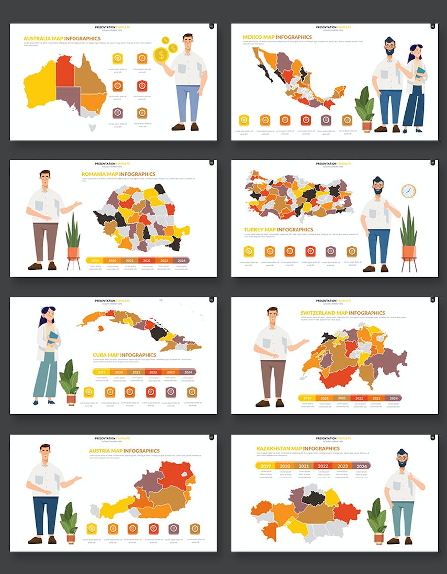 橙色系世界各个国家地图keynote模板 - 顶尖PPT