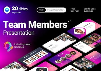 炫彩色团队成员介绍展示keynote模板 - 顶尖PPT