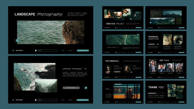 黑蓝色现代摄影作品集PPT模板 - 顶尖PPT